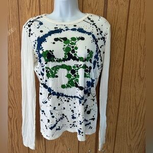 Tory Burch Cream and Blue Long Sleeve Tee